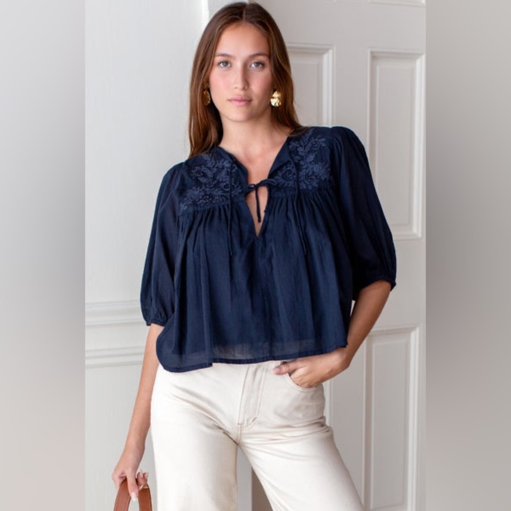 Emerson Fry Embroidered Puff Isla Top